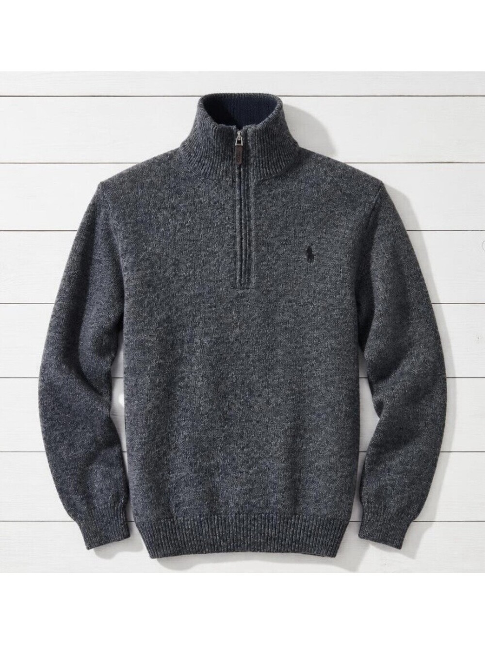 POLO Ralph Lauren NWOT Men’s Cotton 1/4 Zip Sweater In Charcoal Heather-Medium
